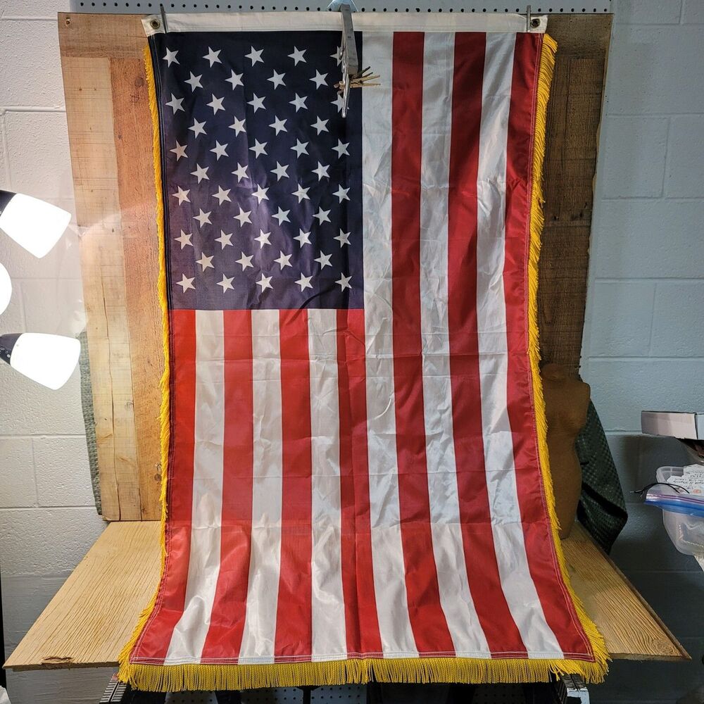 American Flag with Gold Fringed 54" x 35" American Flag Gold Fringed